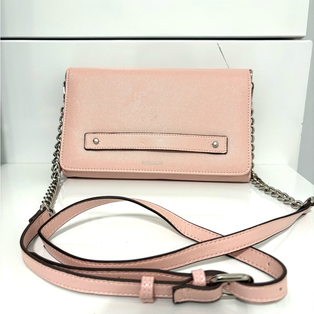 Anne Klein Pink Crossbody Bag with Chain Strap and Metal Accent